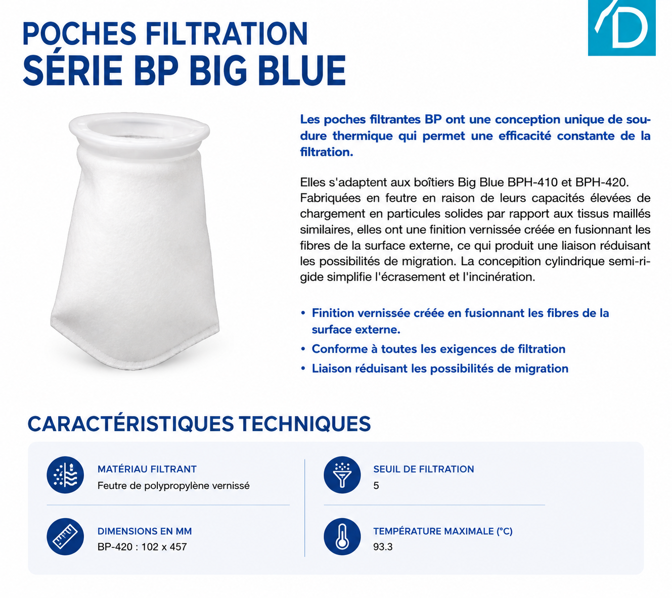 Poche de Filtration Pentek Pentair — Série BP Big Blue